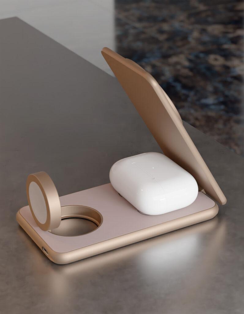 Беспроводное зарядное устройство VLP Alum Power Pro 3 in 1, пустынный титан, картинка 6