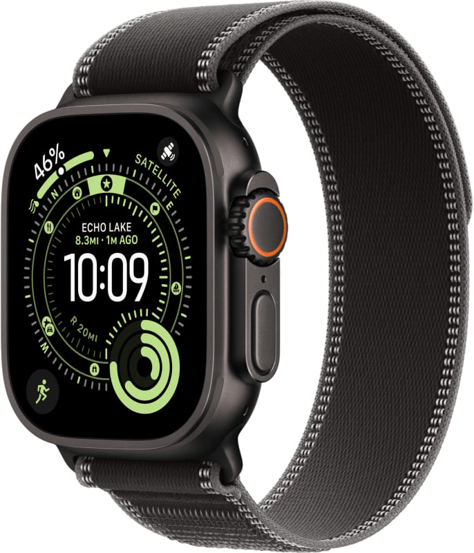 Apple Watch Ultra 3 GPS, 49 мм, черный титан, ремешок Trail Loop цвета «Black/Charcoal»