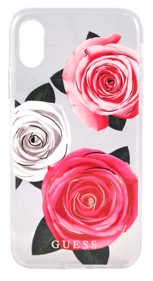 Чехол Guess iPhone X Flower desire Roses Pink/White, картинка 1