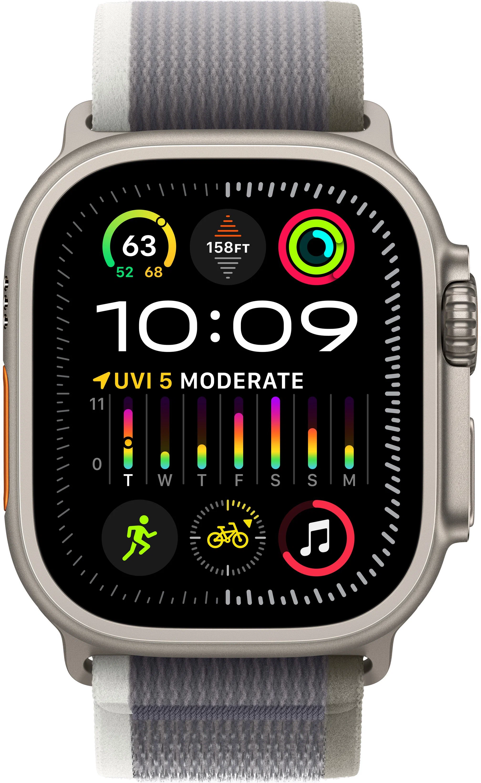 Apple Watch Ultra 2 GPS, 49 мм, корпус из титана, ремешок Trail зеленого/серого цвета, картинка 2