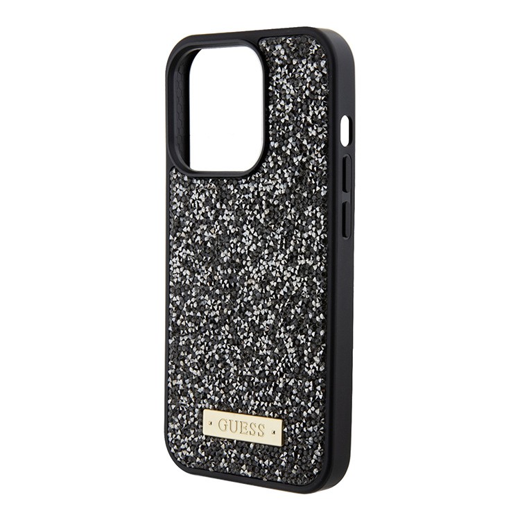 Чехол для iPhone 15 Pro Max GUESS Rhinestone Plate metal logo Hard Black , картинка 1