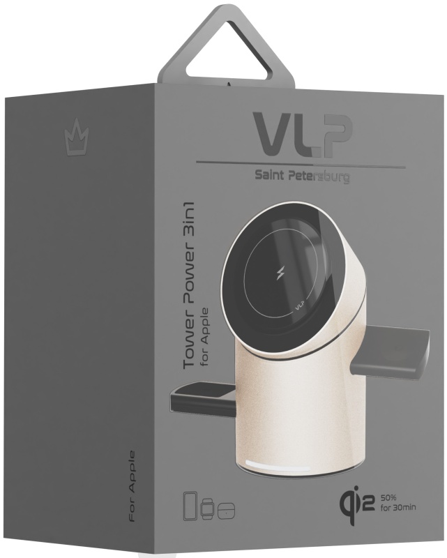 Беспроводное зарядное устройство VLP Tower Power 3 in 1 для Apple, натуральный титан , картинка 5