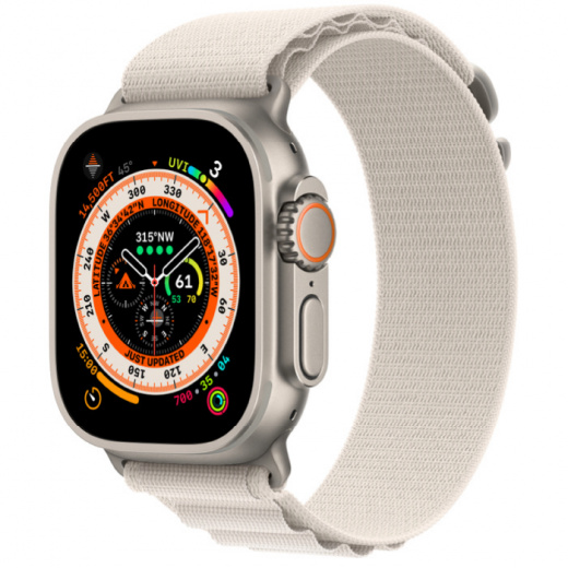 Apple Watch Ultra GPS + Cellular, 49 мм, Titanium, ремешок Alpine цвета «сияющая звезда», слайд 1