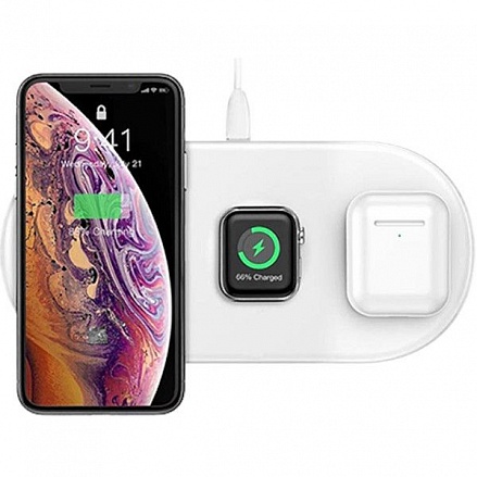 Беспроводная зарядка Baseus Smart 3-in-1 Wireless Charger iPhone/Apple Watch/Airpods Белая, картинка 3