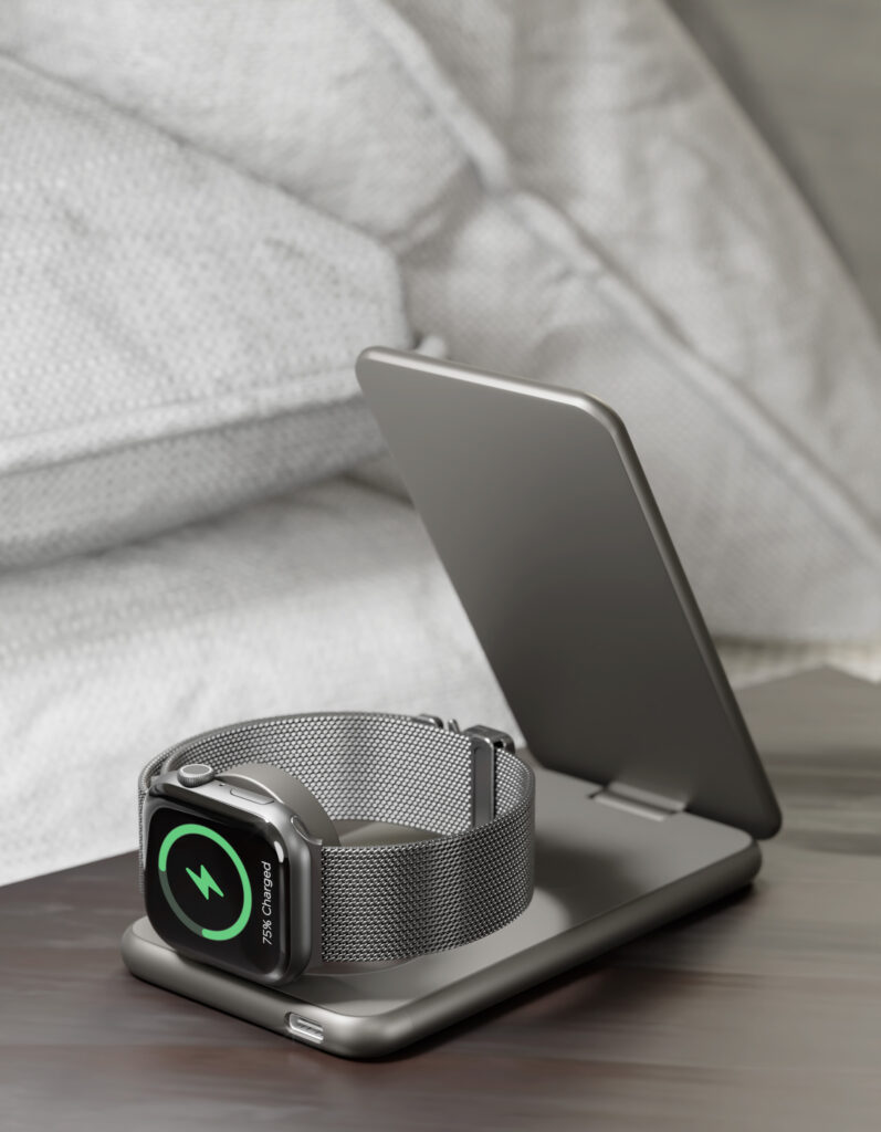 Беспроводное зарядное устройство VLP Alum Power Pro 3 in 1, натуральный титан, картинка 7