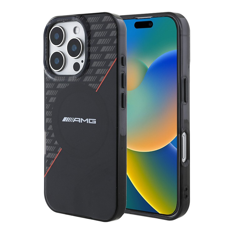 Чехол для iPhone 16 Pro Max AMG Double layer Rhombs Hard Black/Red MagSafe