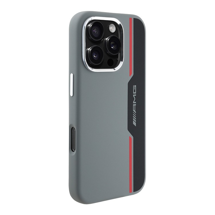 Чехол для iPhone 16 Pro Max AMG Liquid Silicone Bow lines Melal Camera Hard Grey/Red MagSafe, картинка 2