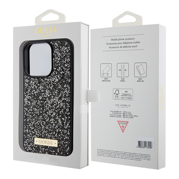 Чехол для iPhone 15 Pro Max GUESS Rhinestone Plate metal logo Hard Black , картинка 5