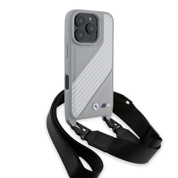 Чехол для iPhone 16 Pro Max BMW Crossbody PU Cardon stripe Metal logo Hard Grey