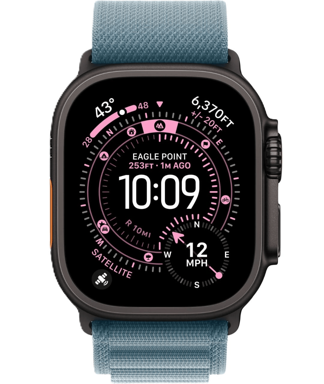 Apple Watch Ultra 3 GPS, 49 мм, черный титан, ремешок Alpine Loop цвета «Light Blue», картинка 2