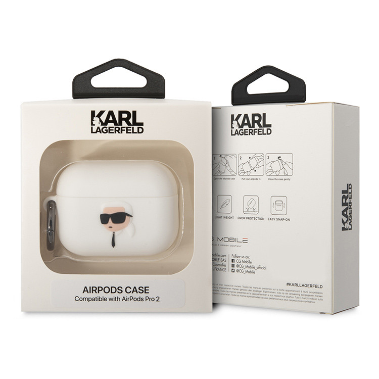 Чехол для AirPods Pro 2 KARL LAGERFELD Silicone case with ring NFT 3D Karl White, картинка 4