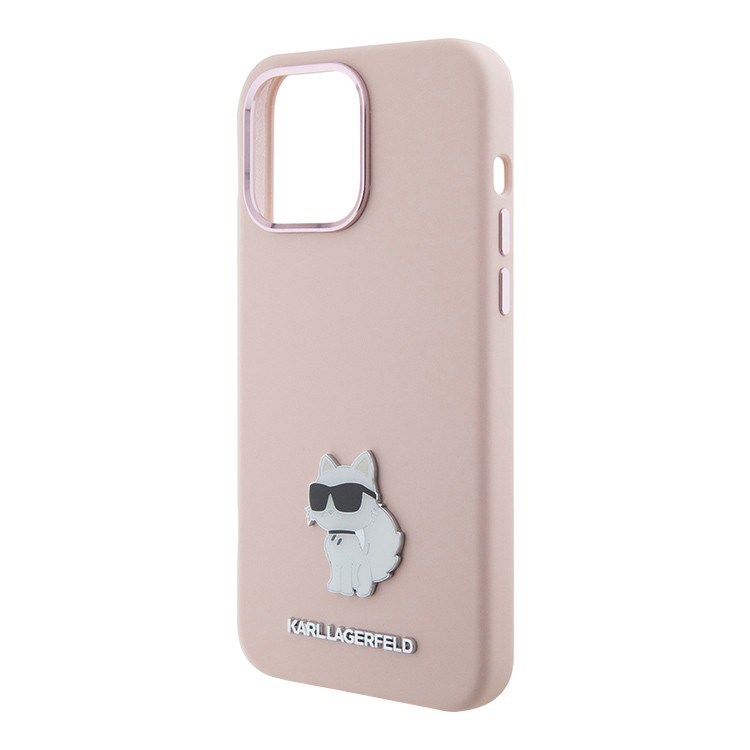 Чехол для iPhone 15 Pro Max KARL LAGERFELD Liquid silicone NFT Choupette metal pin Hard Pink, картинка 3