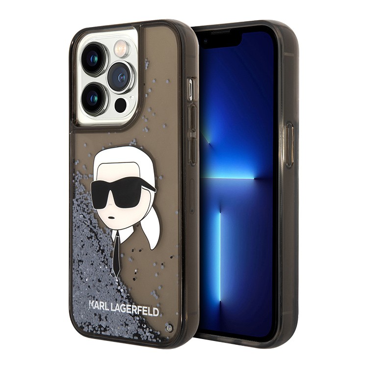 Чехол для iPhone 15 Pro KARL LAGERFELD Liquid Glitter NFT Karl Head Hard Black, картинка 1