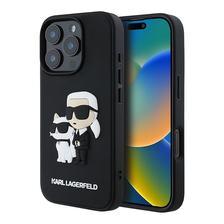 Чехол для iPhone 16 Pro Max KARL LAGERFELD PC/TPU NFT Karl & Choupette Hard Glitter Black, картинка 1