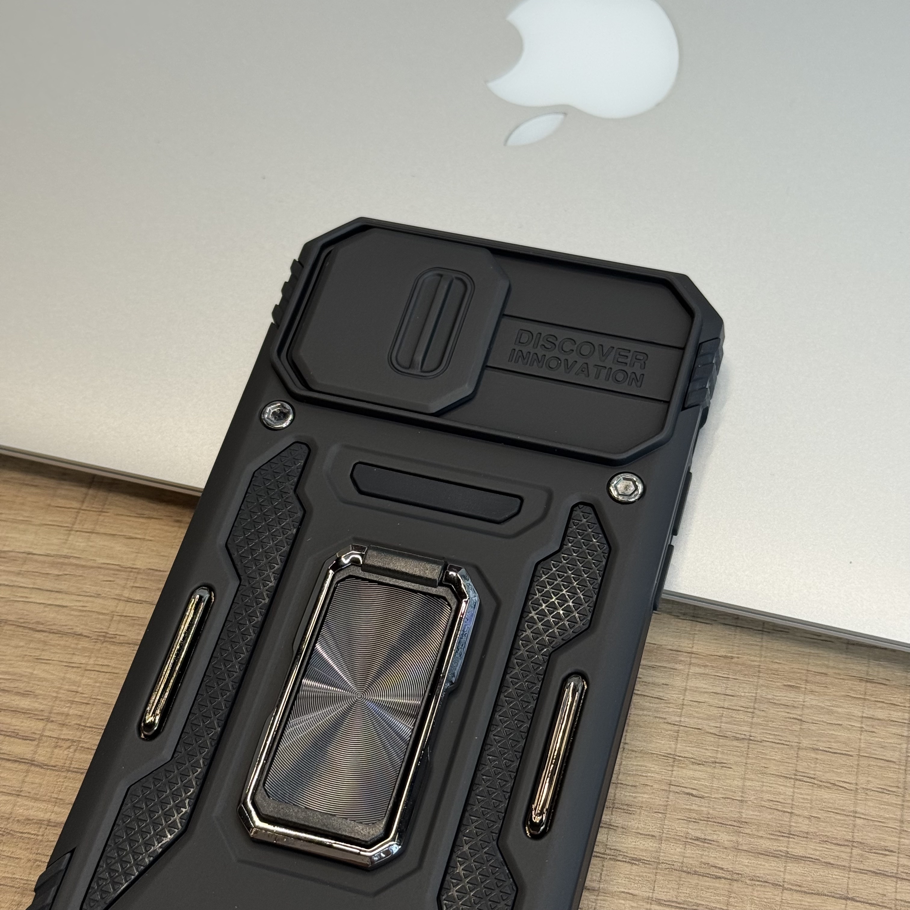 Чехол для iPhone 12/12 Pro с кольцом противоударный, черный, картинка 2