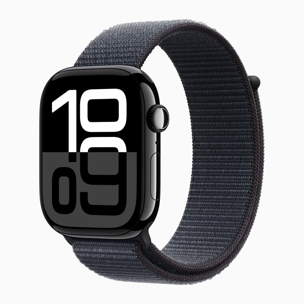 Apple Watch Series 10 GPS 42 мм, алюминий цвета «чёрный глянец», спортивный браслет цвета«Ink» , картинка 1