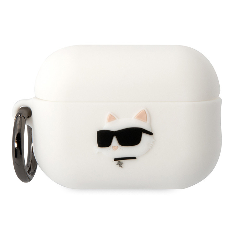 Чехол для AirPods Pro 2 KARL LAGERFELD Silicone case with ring NFT 3D Choupette White, картинка 1