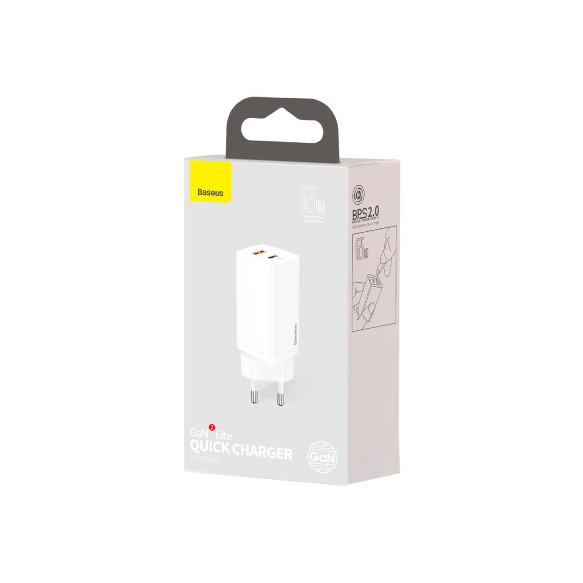 Сетевое зарядное устройство Baseus GaN2 Lite USB+Type-C 65W White, картинка 2