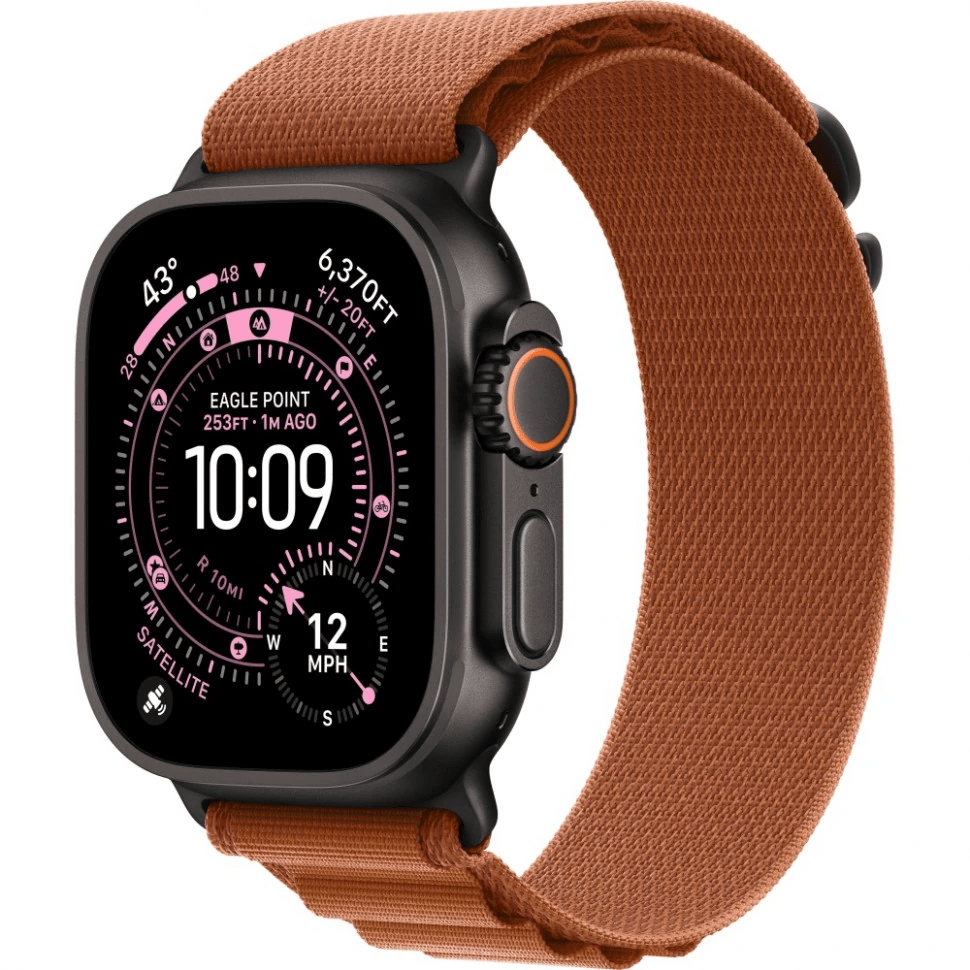 Apple Watch Ultra 3 GPS, 49 мм, черный титан, ремешок Alpine Loop цвета «Terra Cotta»