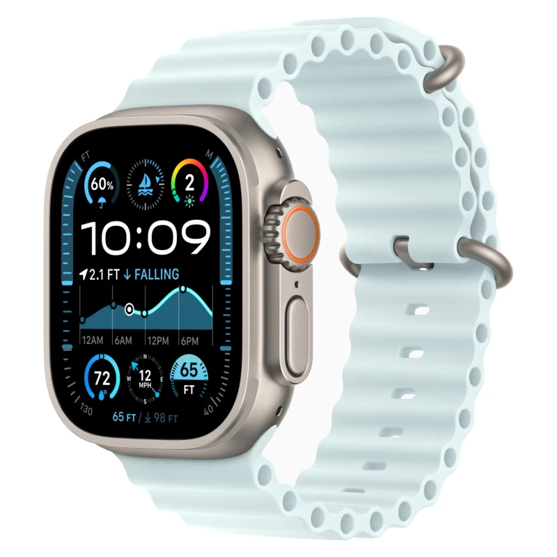 Apple Watch Ultra 2 GPS + Cellular, 49 мм, бежевый титан, ремешок Ocean голубого цвета, картинка 1