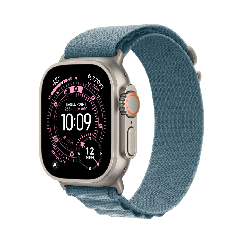 Apple Watch Ultra 3 GPS, 49 мм, натуральный титан, ремешок Alpine Loop цвета «Light Blue», картинка 1