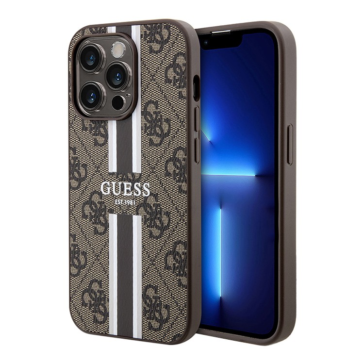 Чехол для iPhone 15 Pro Max GUESS PU Stripes Hard Brown MagSafe