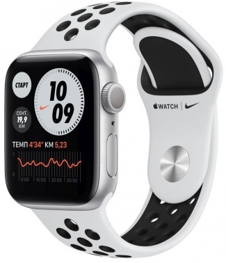 Часы Apple Watch Nike Series 6 GPS 40mm Silver Aluminum Case with Nike Sport Band (Серебристый/Чистая платина/Черный) (M00T3RU/A)