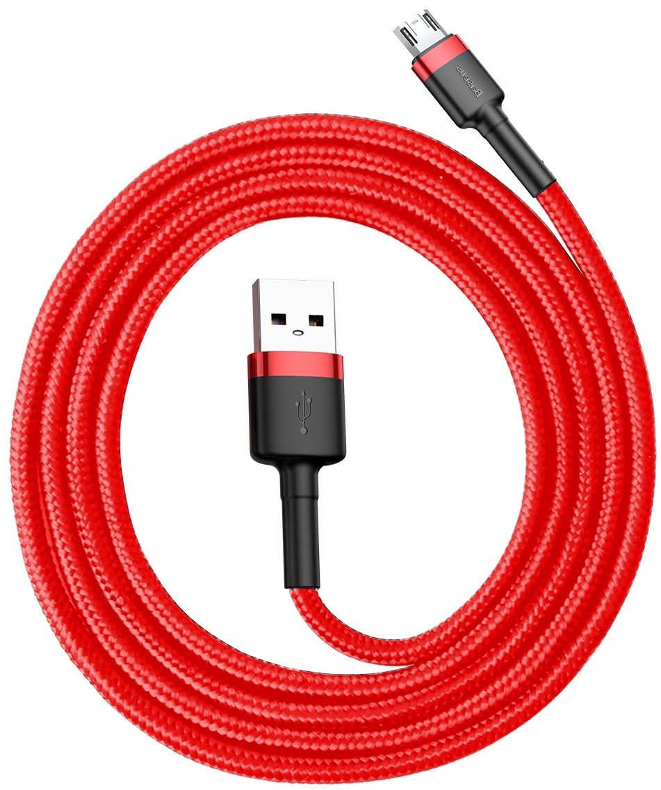 Кабель BASEUS Cafule Micro USB Cable 2.4A 1.0m - Red/Black, слайд 3
