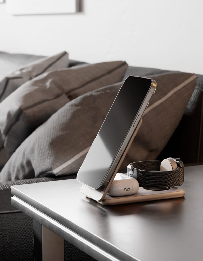 Беспроводное зарядное устройство VLP Alum Power Pro 3 in 1, пустынный титан, картинка 5