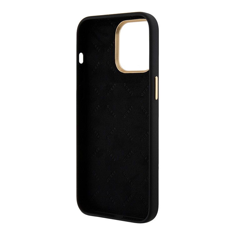 Чехол для iPhone 15 Pro Max GUESS Silikone Gold metal logo Camera fhame Hard Black , картинка 2