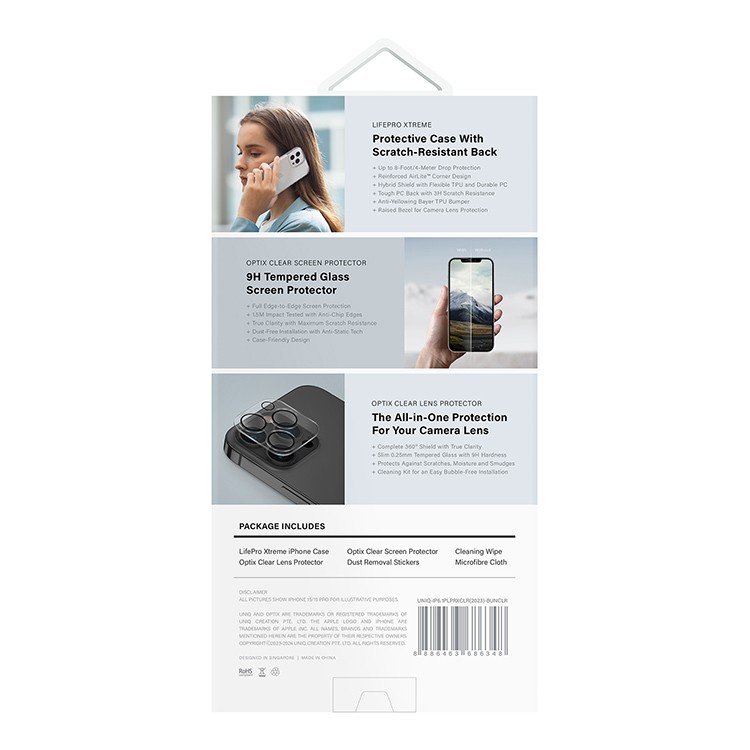 Чехол для iPhone 15 Pro UNIQ LifePro Xtreme 360 Protection Kit Clear, картинка 7
