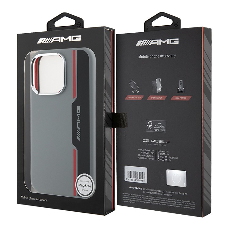 Чехол для iPhone 16 Pro Max AMG Liquid Silicone Bow lines Melal Camera Hard Grey/Red MagSafe, картинка 5