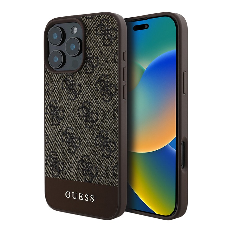 Чехол для iPhone 16 Pro Max GUESS PU Bottom stripe Metal logo Hard Brown