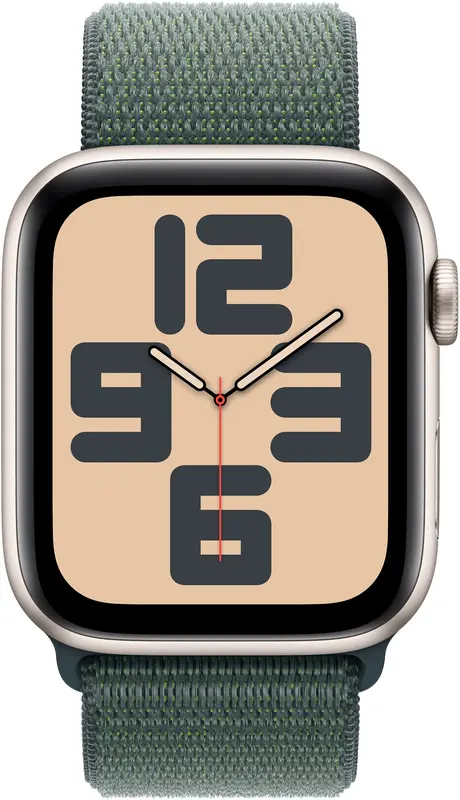 Apple Watch SE 2024, 40 мм, алюминий цвета «Starlight», ремешок Loop цвета «Lake Green», картинка 2