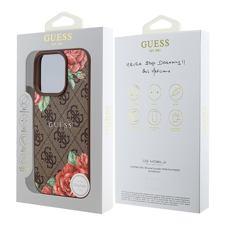 Чехол для iPhone 16 Pro Max GUESS PU Flowers Roses Hard Brown MagSafe, картинка 5