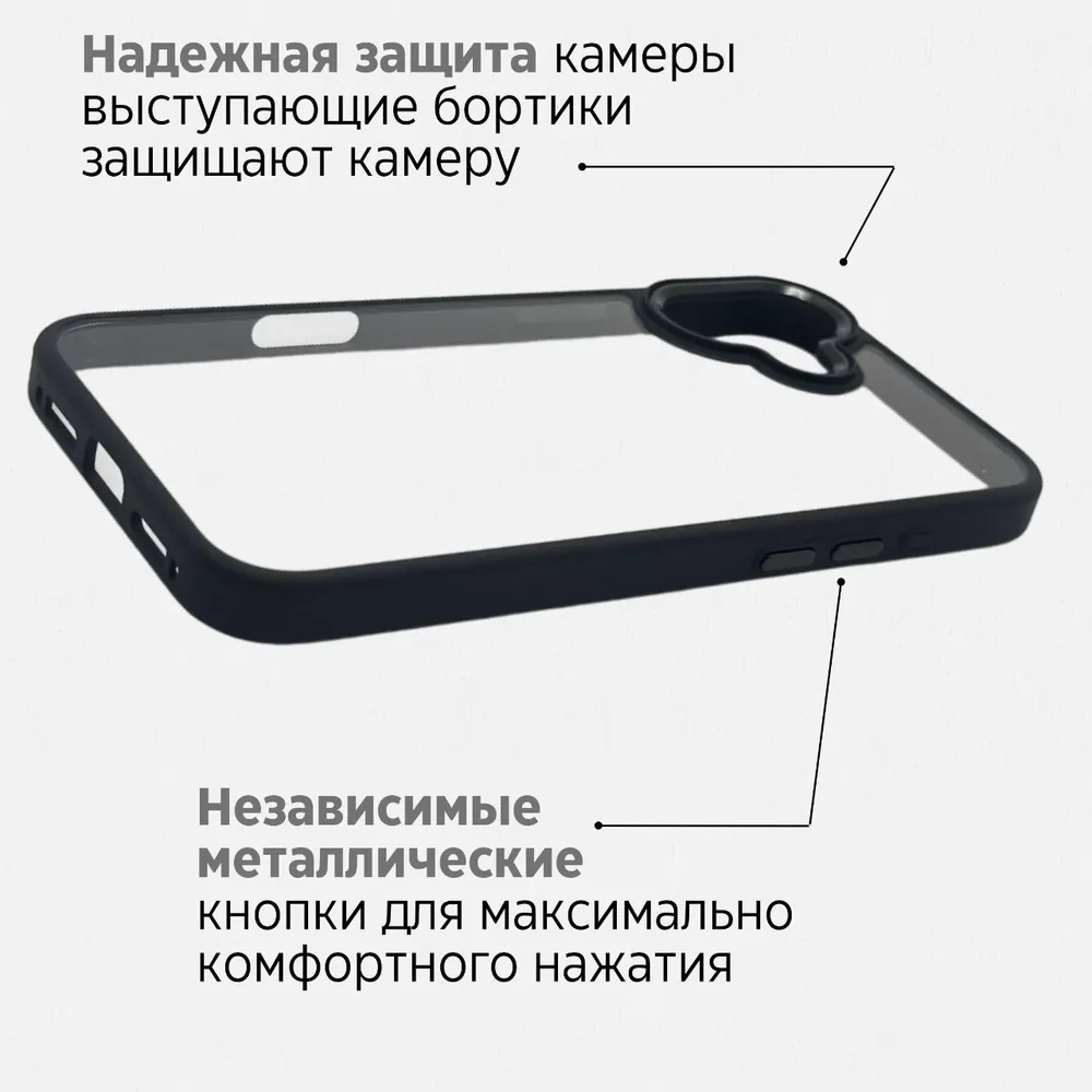 Чехол для iPhone 16 J-Case Силиконовый Прозрачный Черный борт, картинка 2