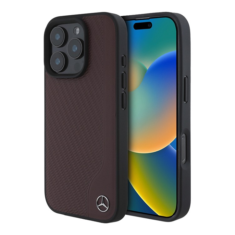 Чехол для iPhone 16 Pro Max MERCEDES Textured Wood Imitation Hard Red MagSafe, картинка 1