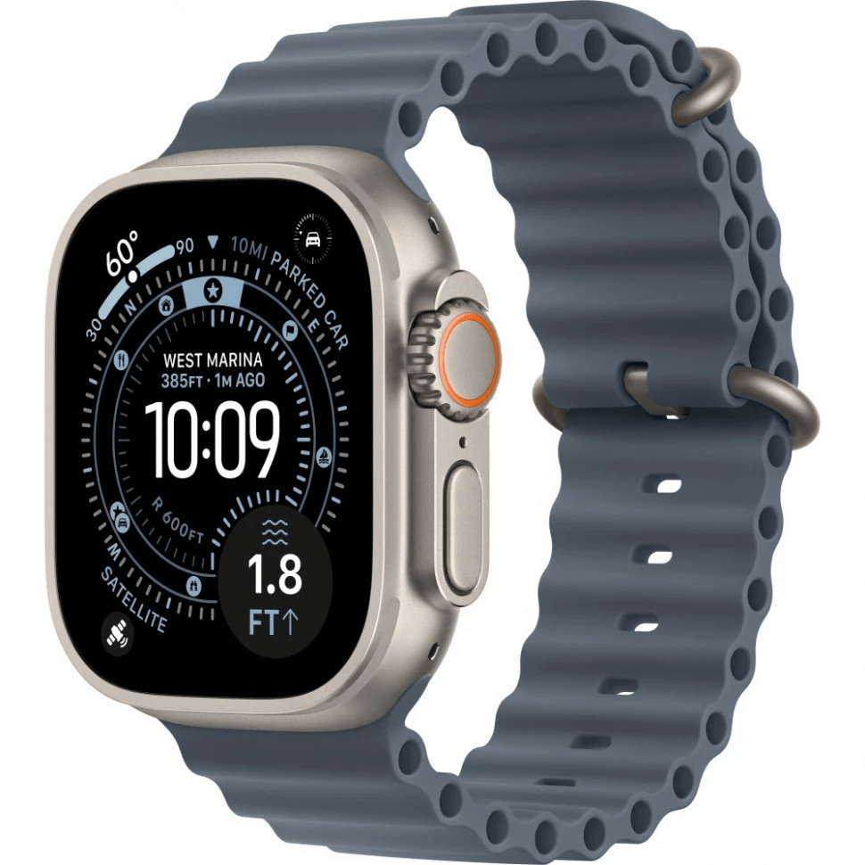 Apple Watch Ultra 3 GPS, 49 мм, натуральный титан, ремешок Ocean цвета «Anchor Blue»