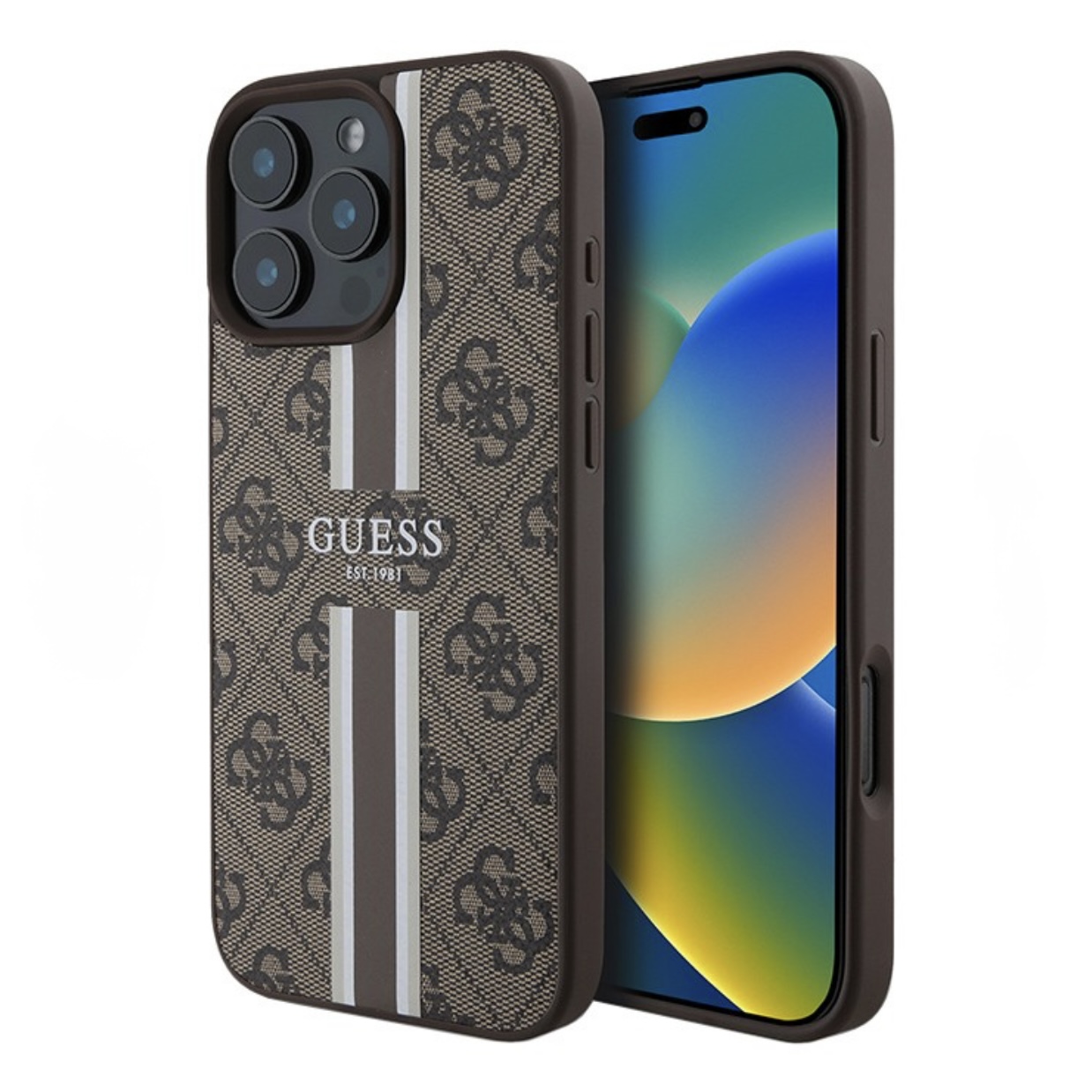 Чехол для iPhone 16 Pro GUESS PU Stripes Hard Brown Magsafe , картинка 1