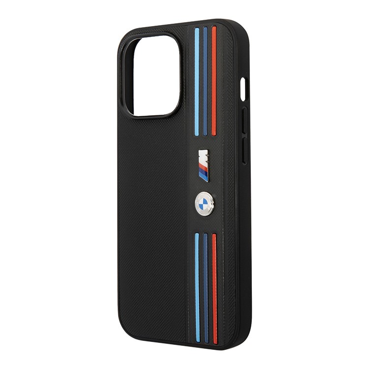 Чехол для iPhone 14 Pro BMW M-Collection PU Mesh Tricolor lines,черный, картинка 3