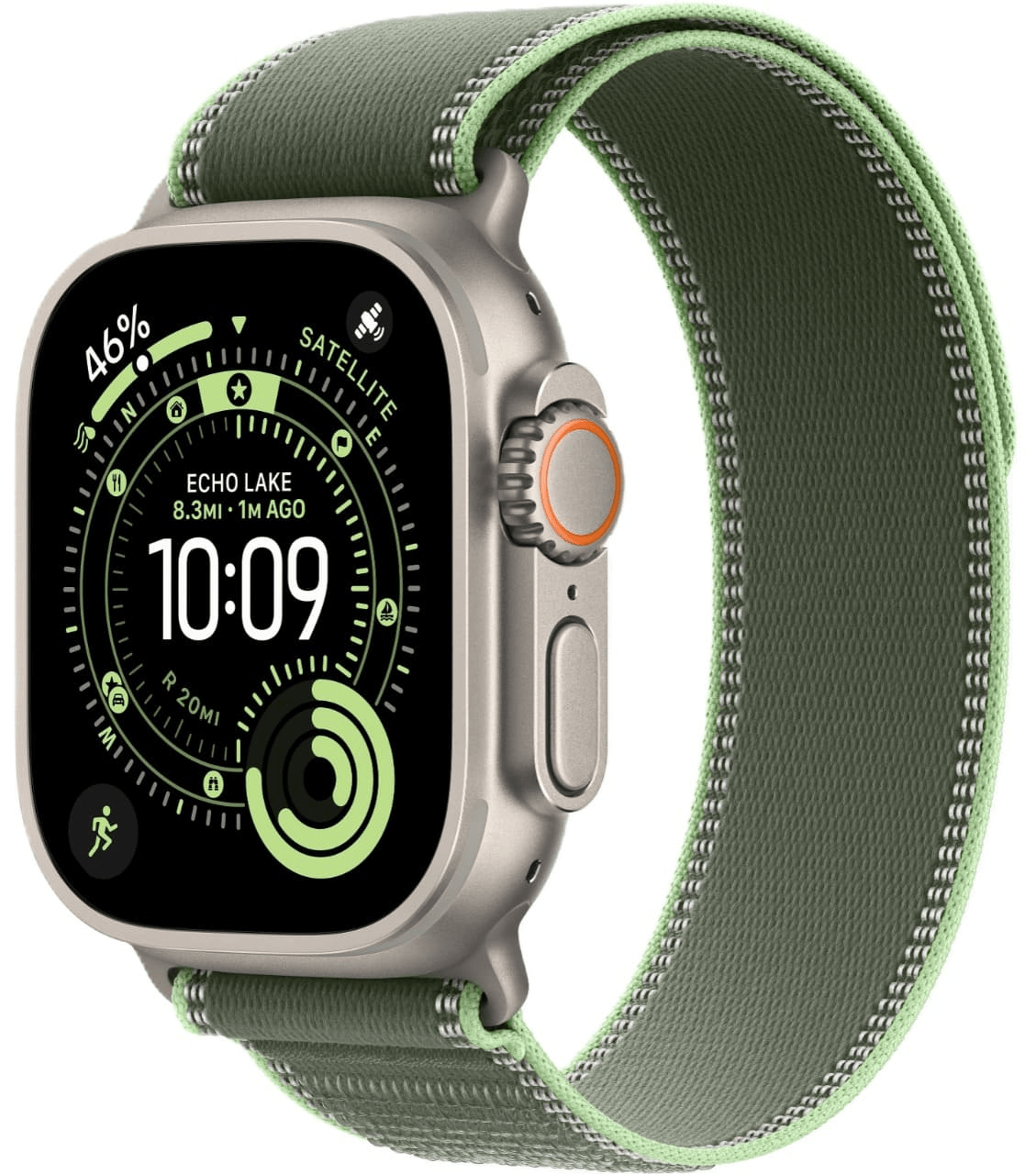 Apple Watch Ultra 3 GPS, 49 мм, натуральный титан, ремешок Trail Loop цвета «Green/Neon», картинка 1
