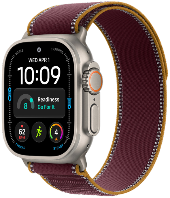 Apple Watch Ultra 4 GPS, 49 мм, натуральный титана, ремешок Trail Loop цвета Burgundy