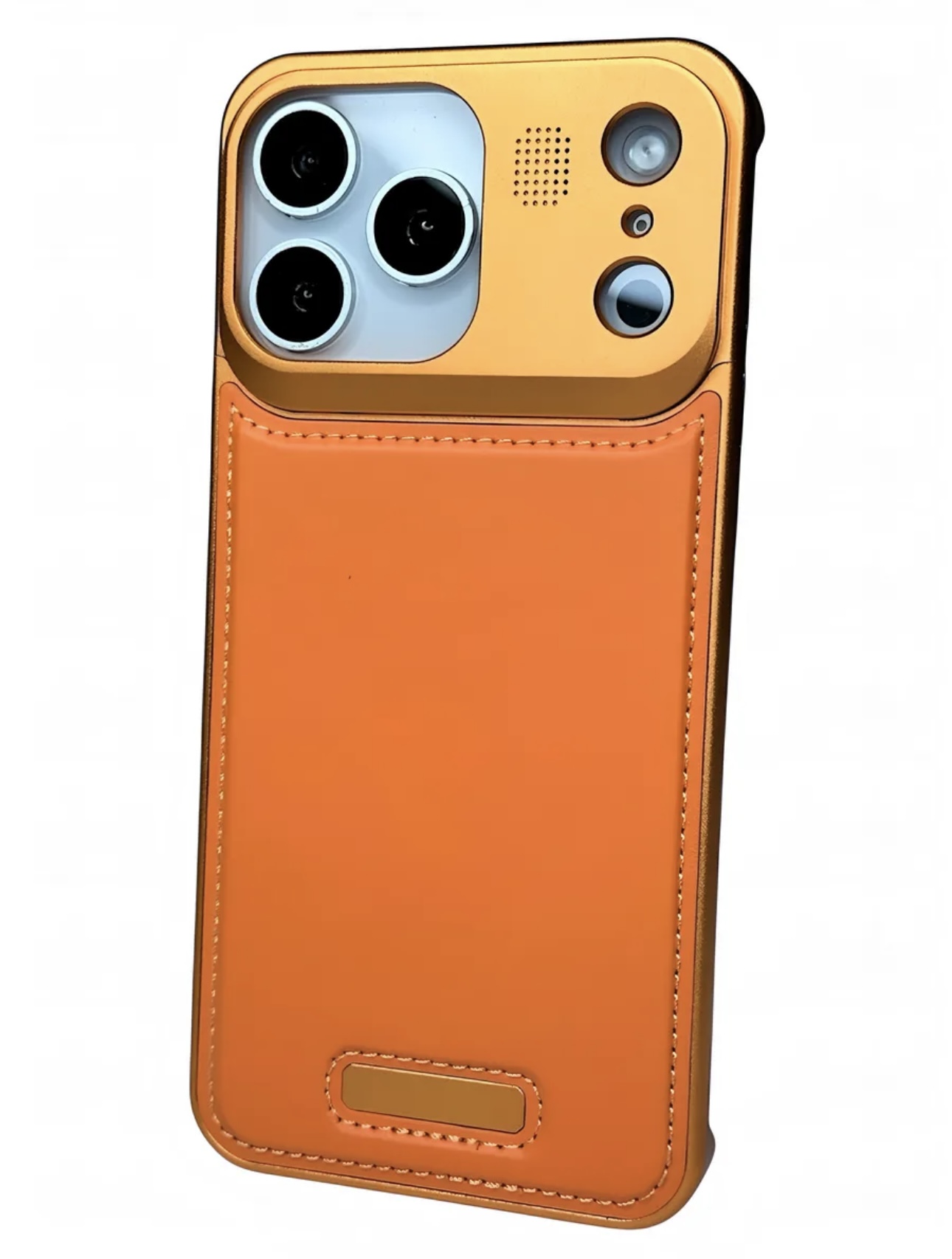Чехол для iPhone 17 Pro HDCI MagSafe алюминевый с кожей, оранжевый