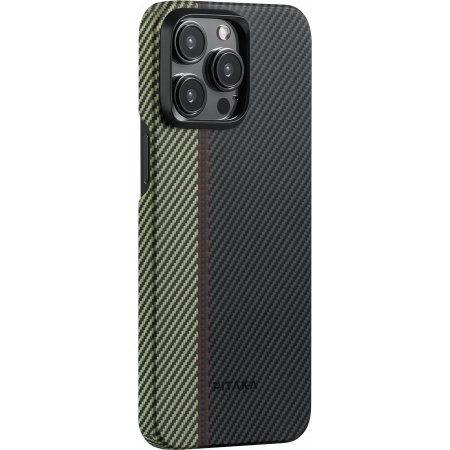 Чехол PITAKKA MagEZ Case 4 600D для iPhone 15 Pro, кевлар, черно-серый, overture, картинка 1