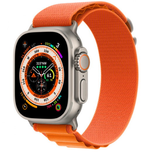 Apple Watch Ultra GPS + Cellular, 49 мм, Titanium, ремешок Alpine оранжевого цвета, слайд 1