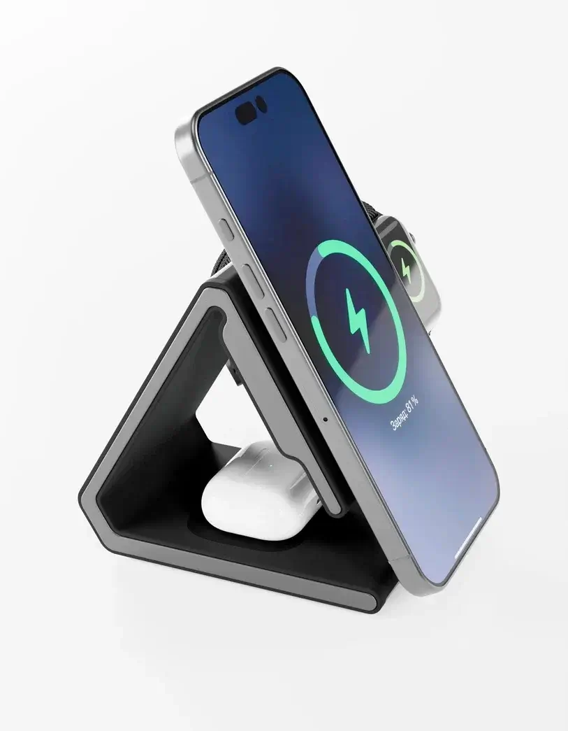 Беспроводное зарядное устройство VLP Delta Power 3 in 1, черное, картинка 4