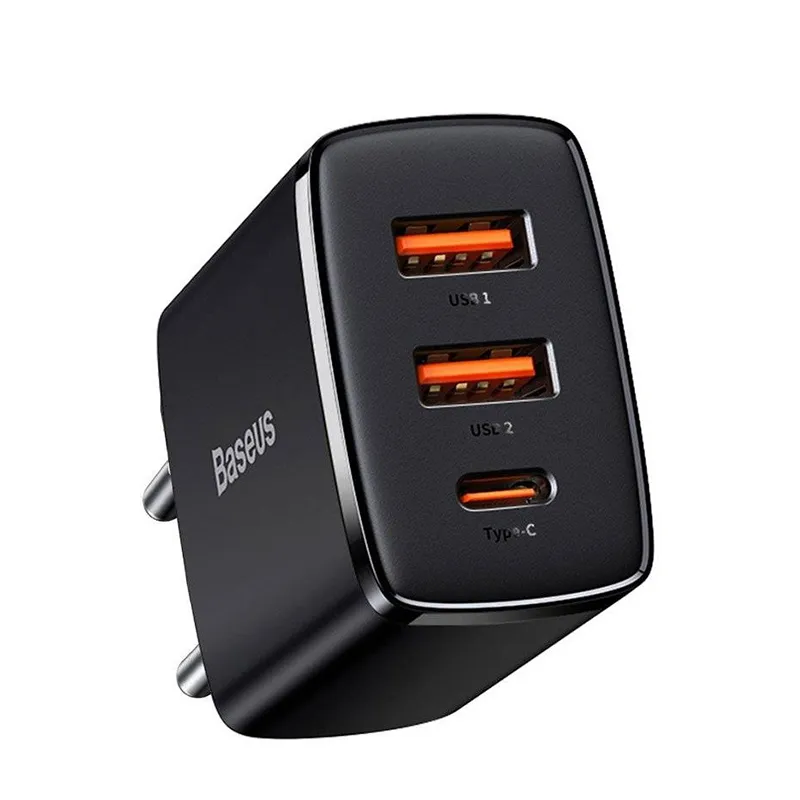 Сетевое зарядное устройство Baseus Compact Fast Charger 30W 2USB+Type-C, черный, картинка 1