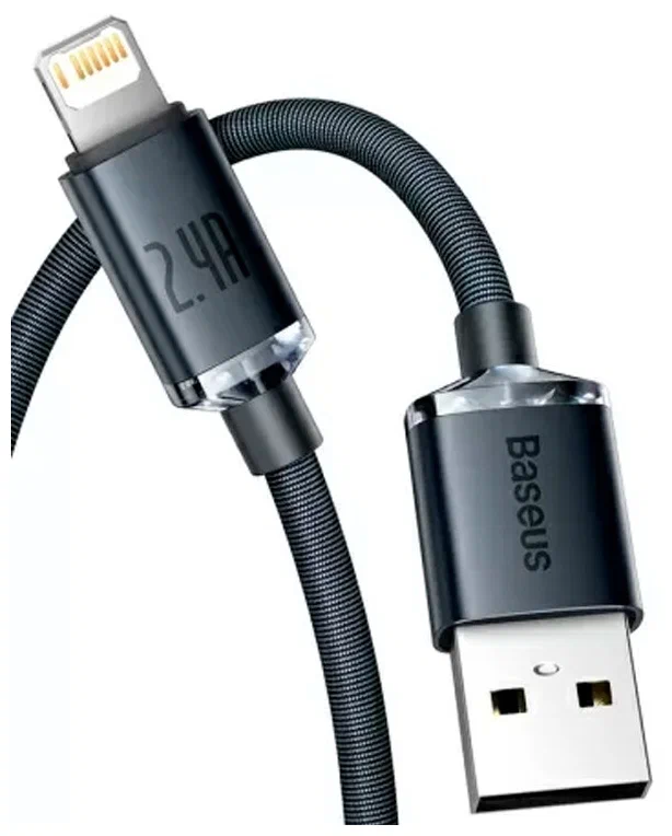 Кабель BASEUS Crystal Shine USB to Lightning 2.4A 1.2m Gray, картинка 1