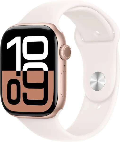 Apple Watch Series 10 GPS 46 мм, алюминий цвета «розовое золото», спортивный ремешок цвета «румянец», картинка 1