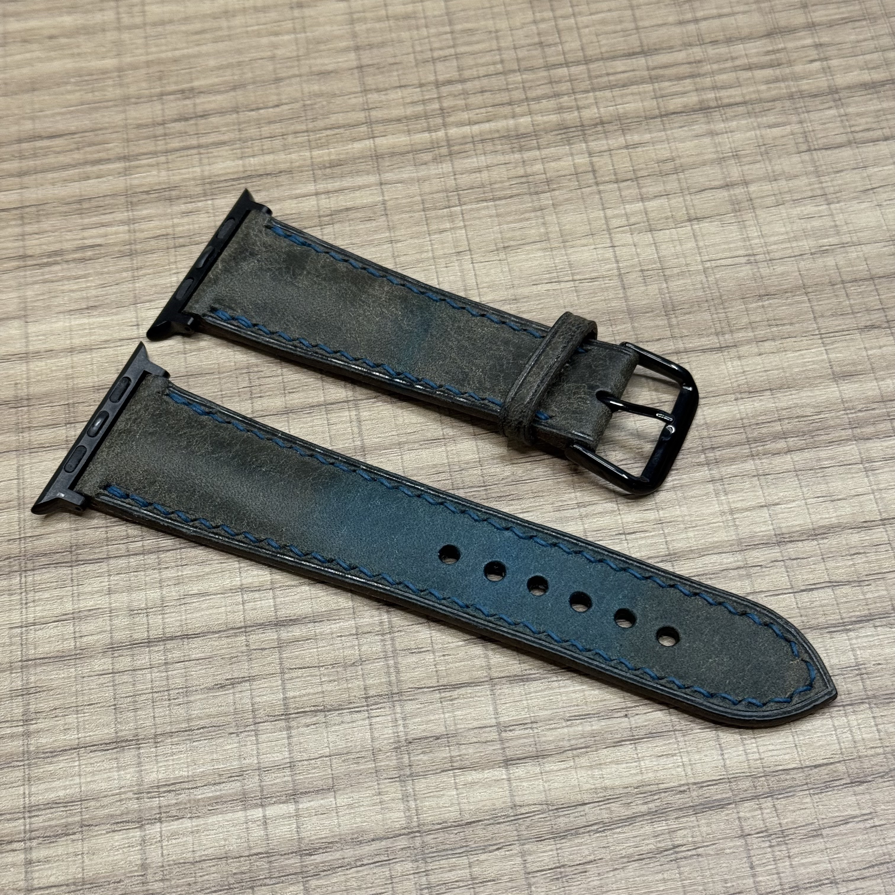 Ремешок для Apple Watch кожаный ручной работы 42/44/45/46/49mm Темно-синий , картинка 2